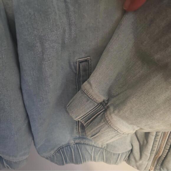 Vtg Jordache Jeans PATCHWORK Denim Jacket faded blue SzL womens zip front coat - Picture 6 of 9